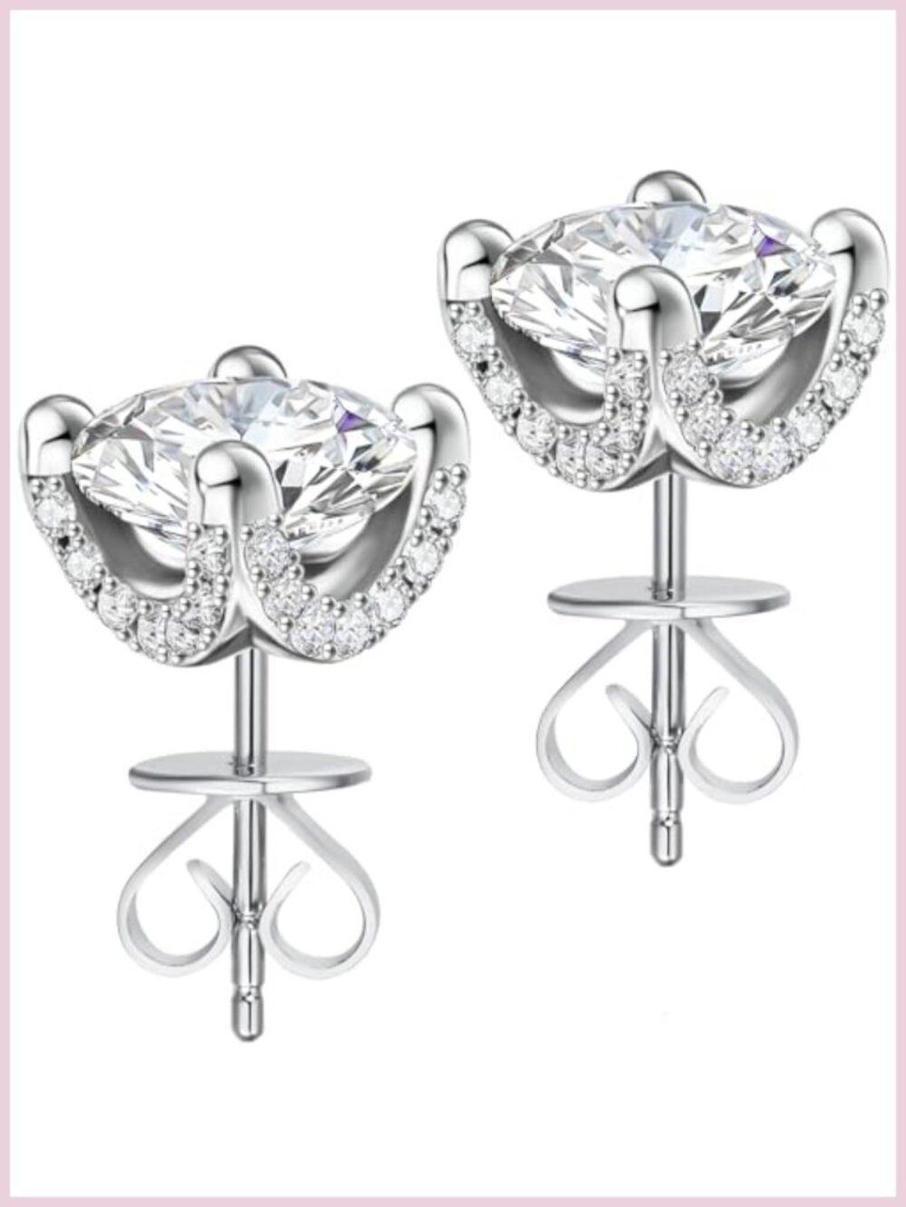 Moissanite Stud Earrings 925 Sterling Silver Prong Set 2 Carat Round Cut